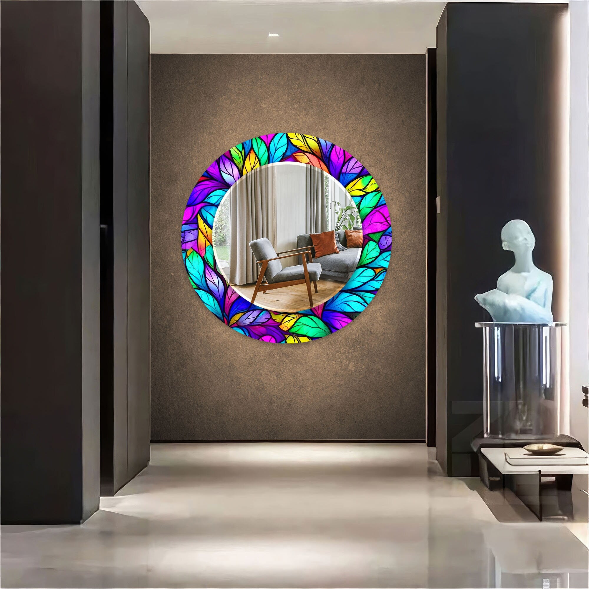 Stained Tempered Glass Wall Mirror