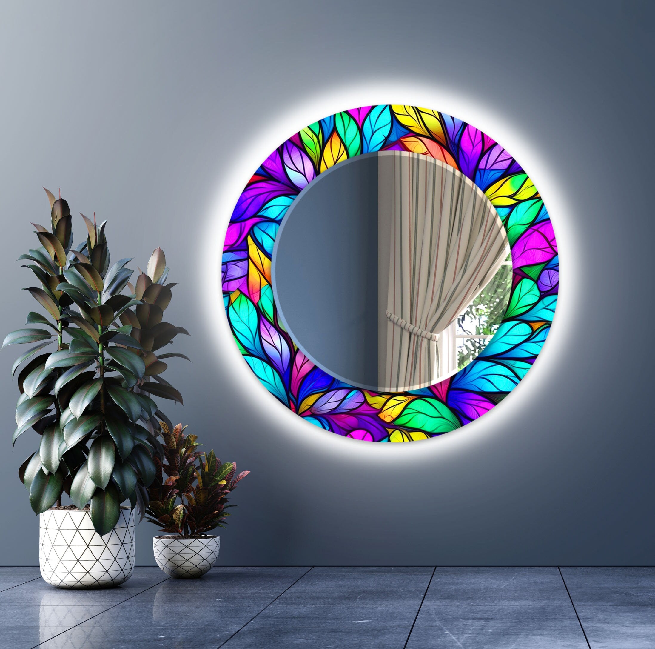 Stained Tempered Glass Wall Mirror