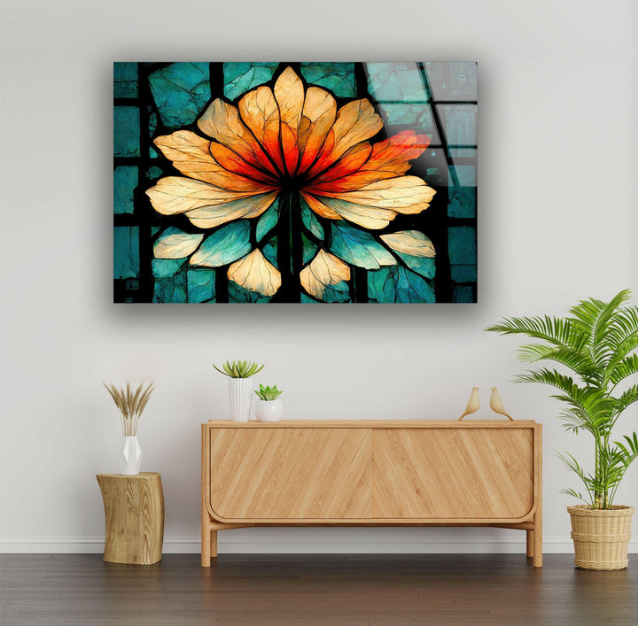 Stained Orange Floral Glass Wall Art custom glass pictures, glass art prints