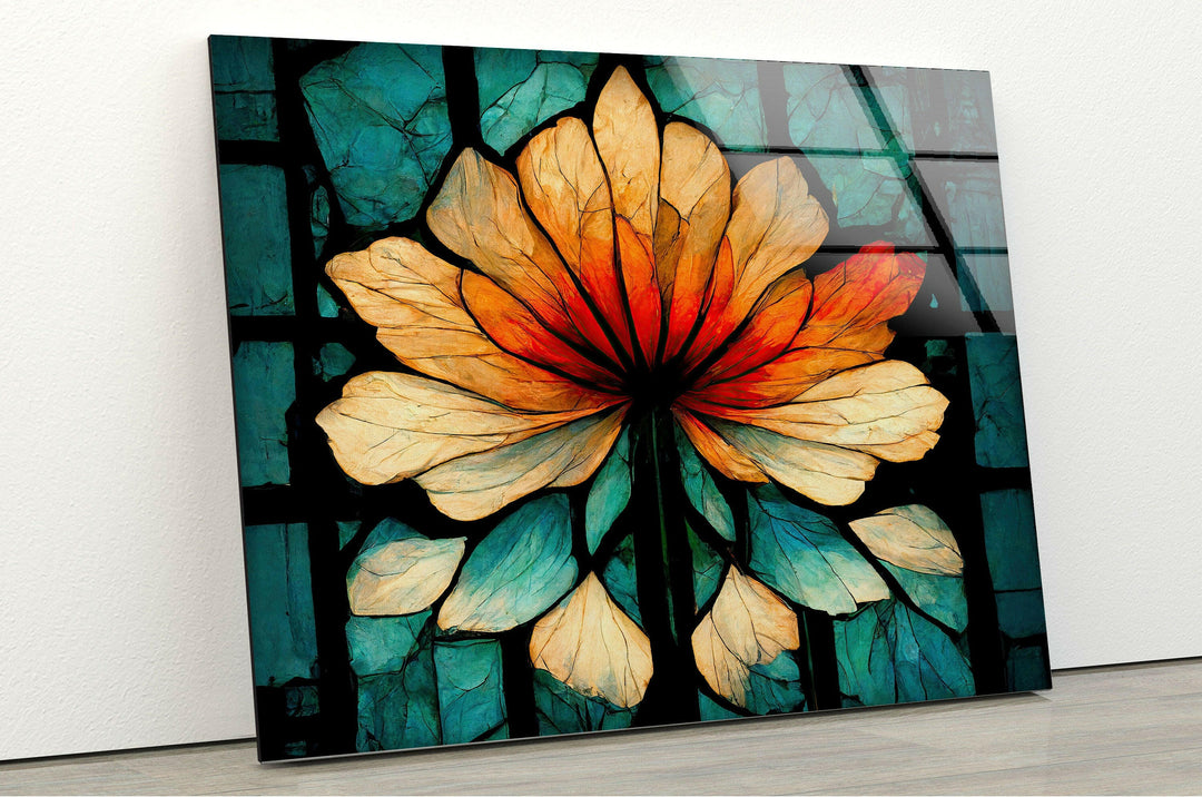 Stained Orange Floral Glass Wall Art stained glass wall art, stained glass wall decor