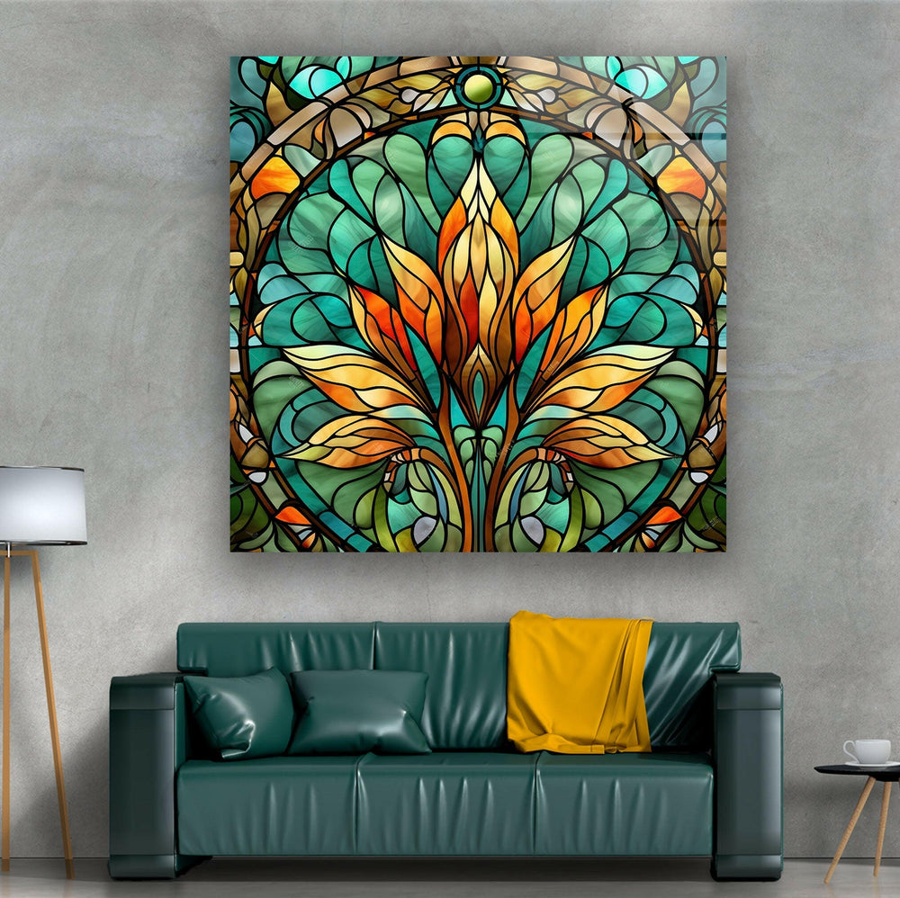 Stained Green & Orange Glass Wall Art glass art painting, glass art for the Wall