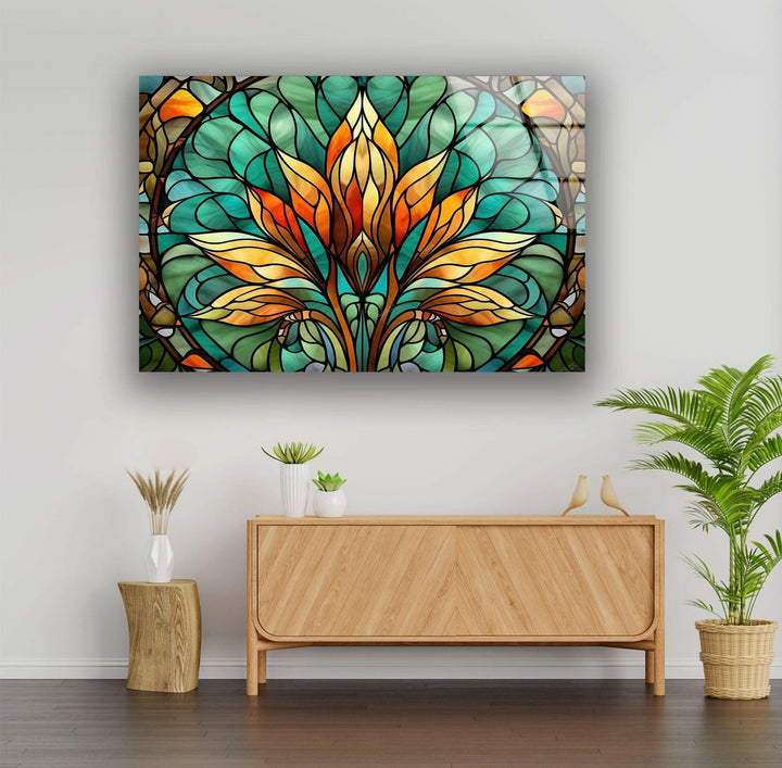 Stained Green & Orange Glass Wall Art glass image printing, glass prints from photos