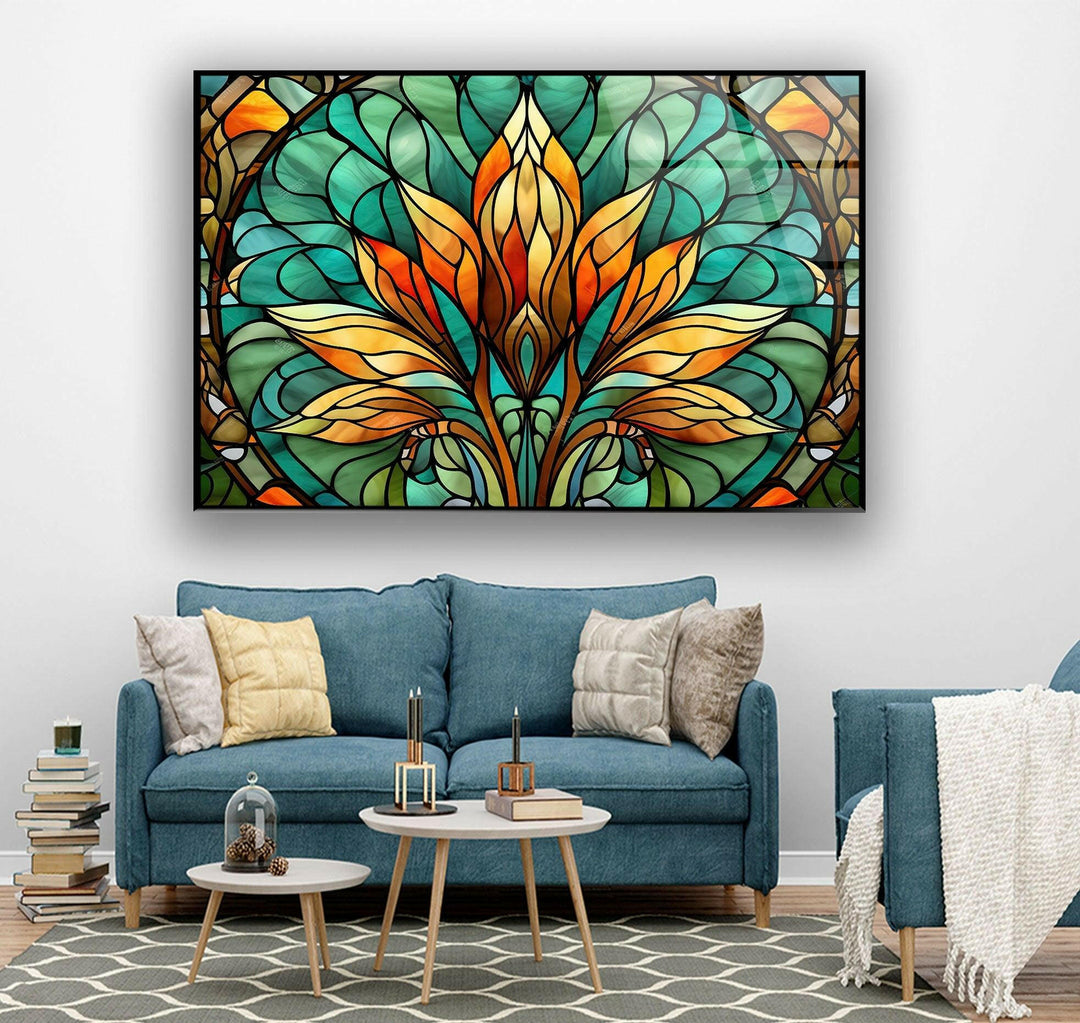 Stained Green & Orange Glass Wall Art custom glass pictures, glass art prints