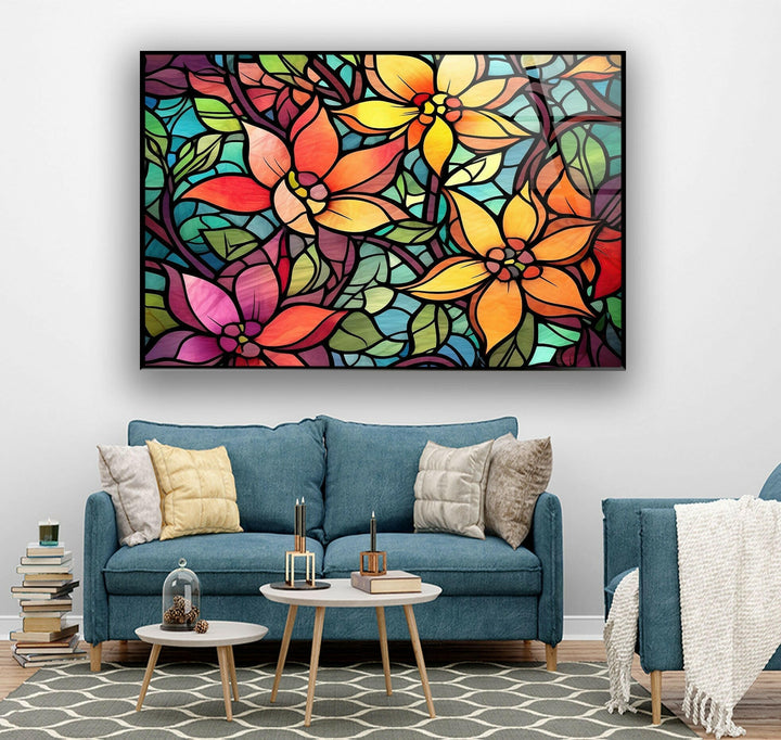 Multicolored Flowers Glass Wall Art print on glass, glass printed photos