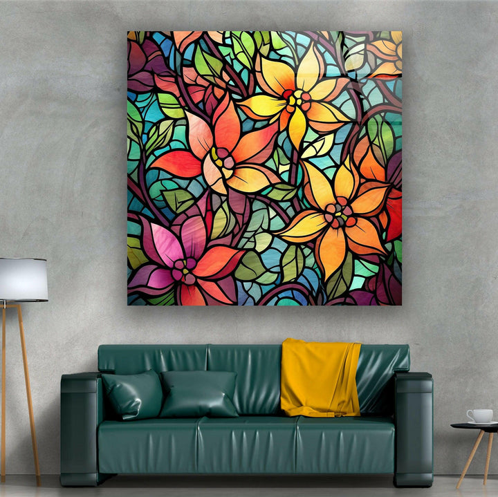 Multicolored Flowers Glass Wall Art glass photo prints, glass picture prints