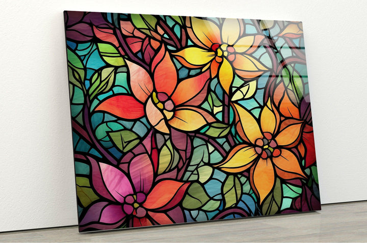 Multicolored Flowers Glass Wall Art picture on glass wall art, photos printed on glass