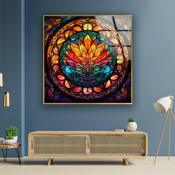 Lotus Stained Flower Glass Wall Art large glass photo prints, glass wall photos