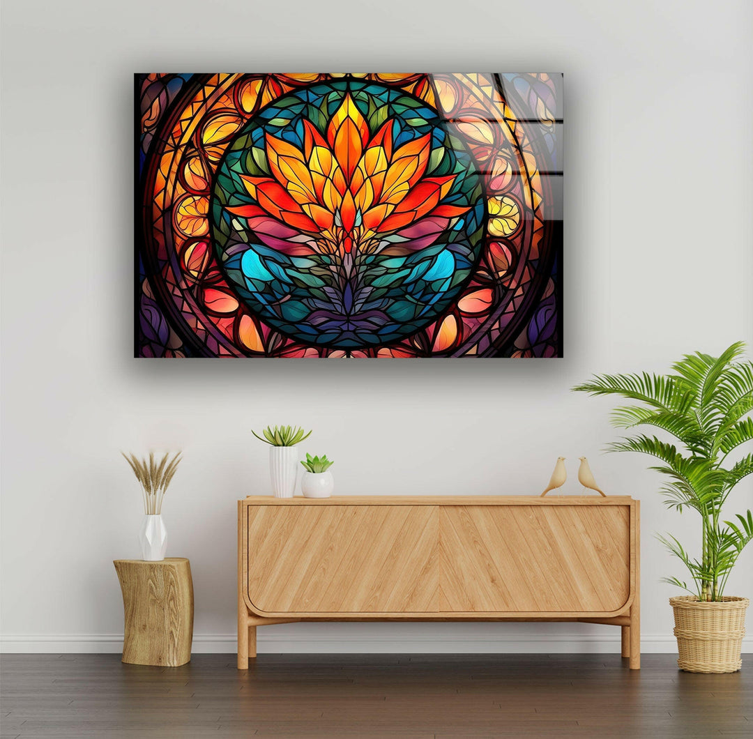 Lotus Stained Flower Glass Wall Art print picture on glass, Tempered Glass Wall Art