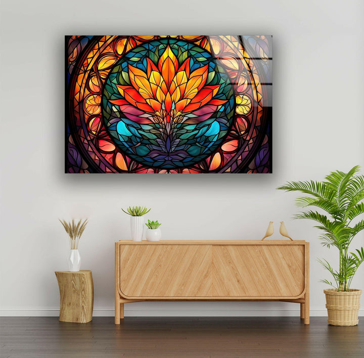 Lotus Stained Flower Glass Wall Art print picture on glass, Tempered Glass Wall Art