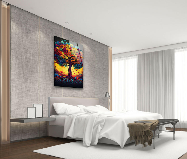 Colorful Tree Painting Glass Wall Art picture on glass wall art, photos printed on glass