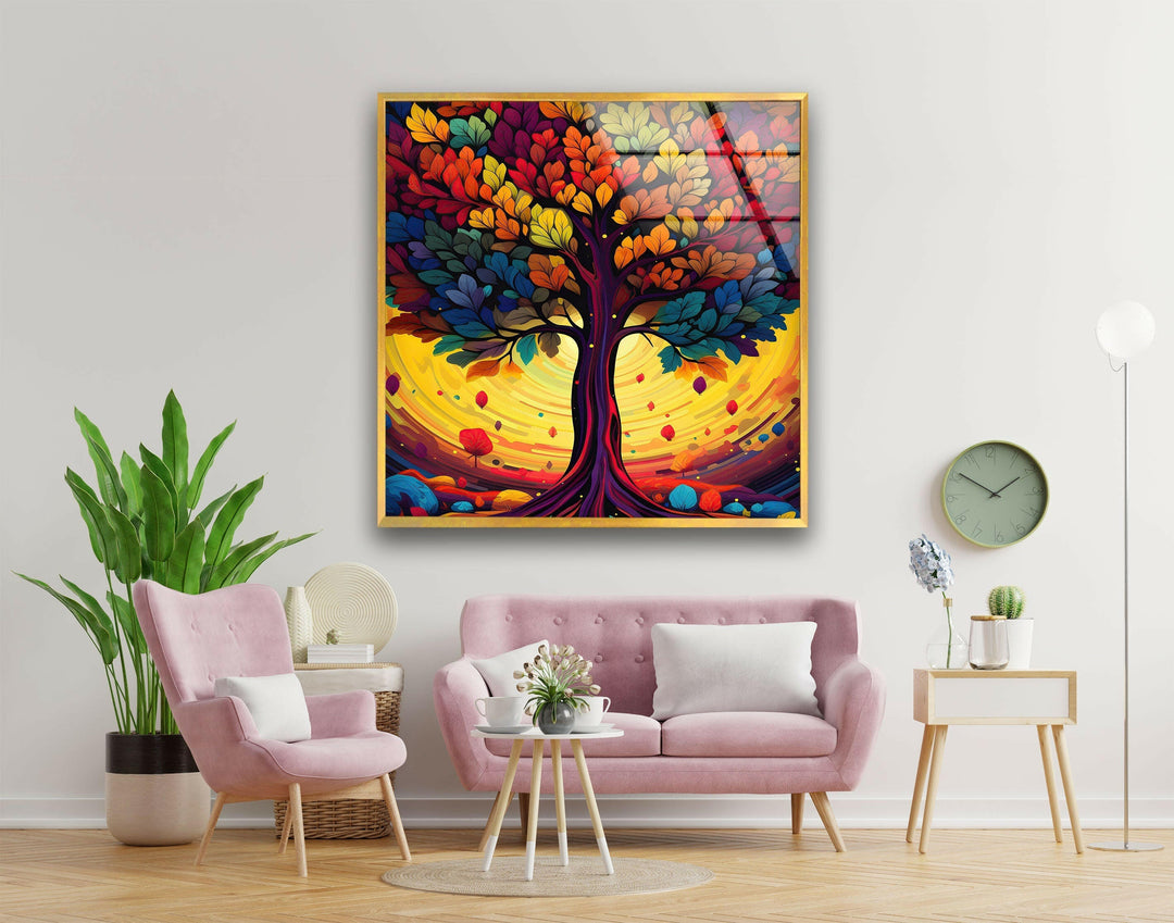 Colorful Tree Painting Glass Wall Art custom glass pictures, glass art prints