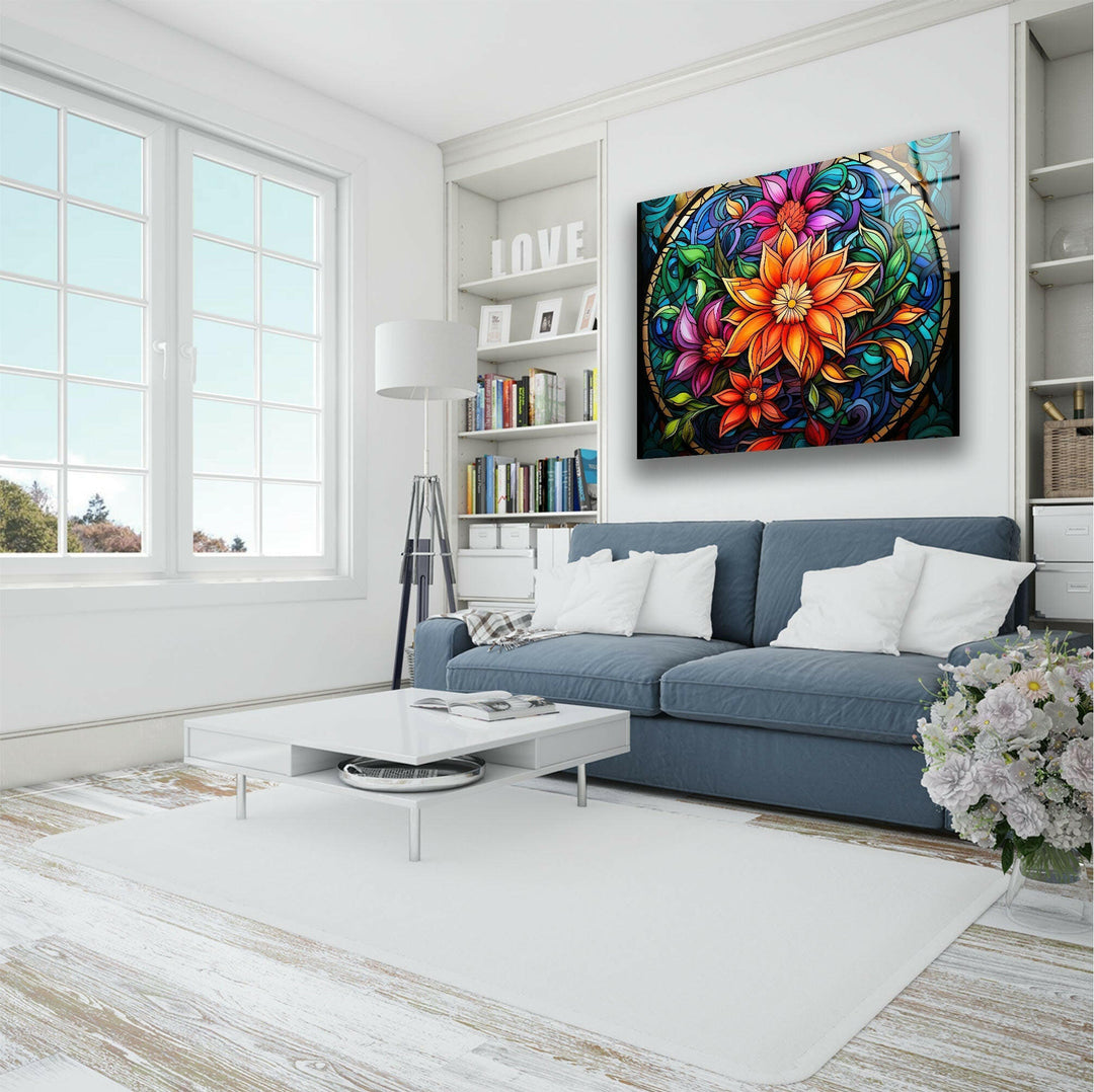 Vintage Floral Stained Glass Wall Art glass pictures for Wall, glass prints wall art