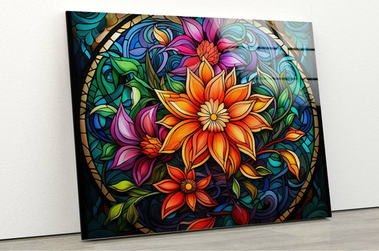 Vintage Floral Stained Glass Wall Art glass wall decor, glass wall art decor