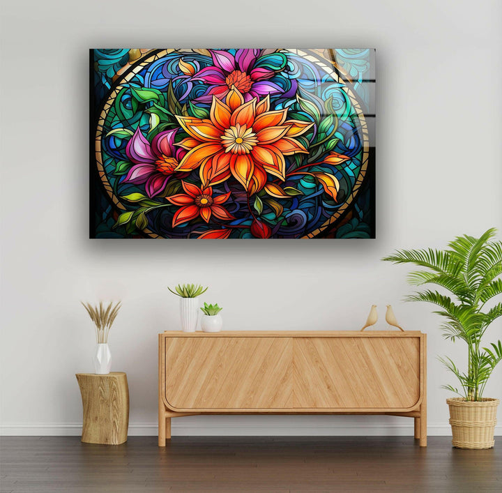 Vintage Floral Stained Glass Wall Art glass photo prints, glass picture prints