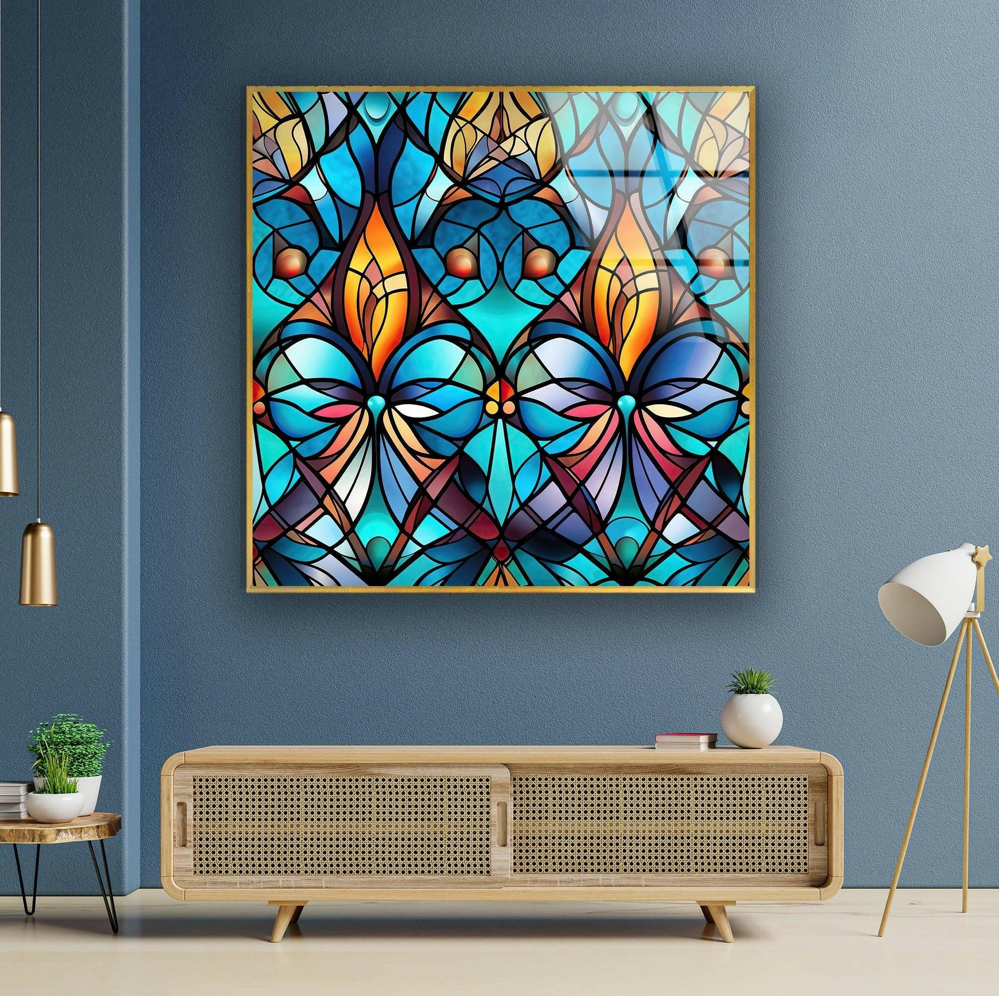 Blue Stained Tempered Glass Wall Art