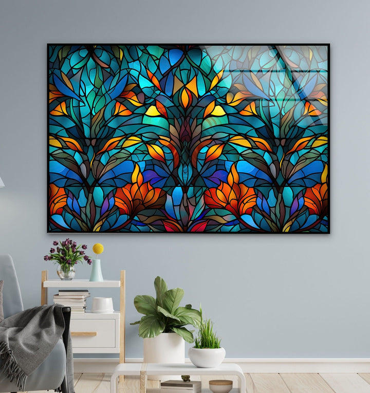 Stained Flower Art Glass Wall Art picture on glass wall art, photos printed on glass