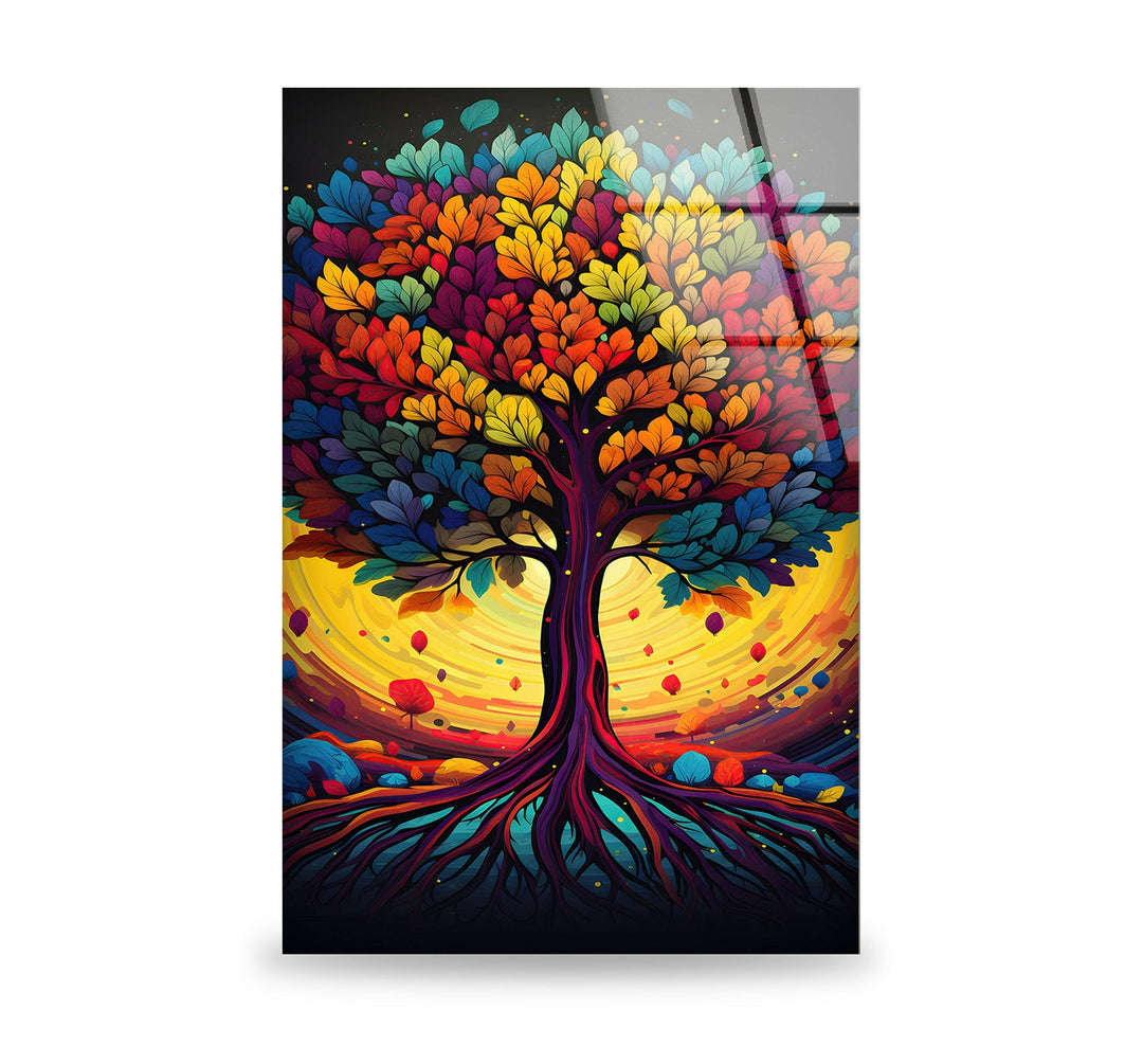Colorful Tree Painting Glass Wall Art glass image printing, glass prints from photos