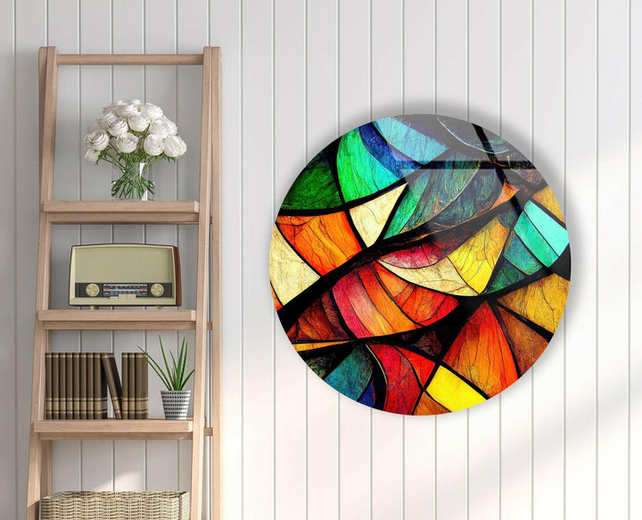 Stained Round Symmetrical Symbols Glass Wall Art custom glass photo prints, large glass prints
