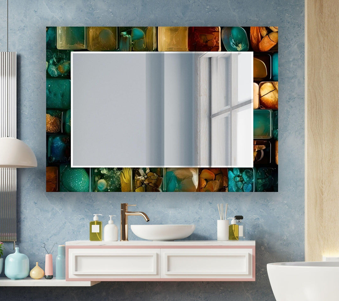 Stained Oil Art Colorful Wall Mirror Framed Mirror
