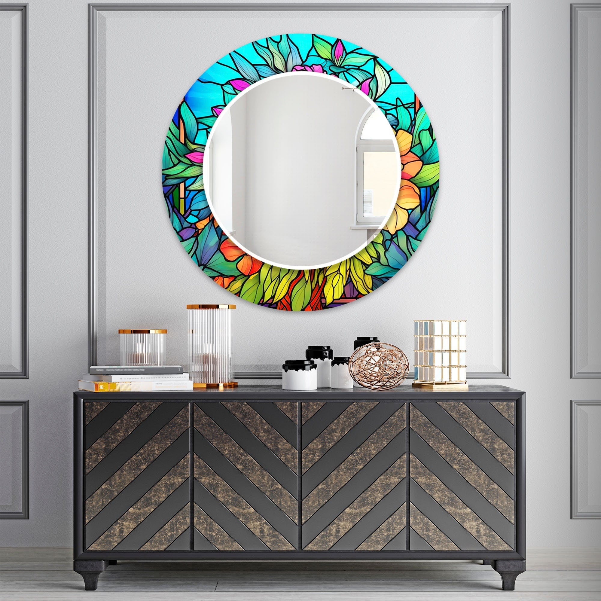 Stained Tempered Glass Wall Mirror