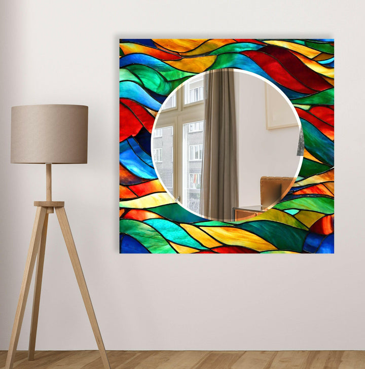 Orange & Green Stained Wall Mirror Entryway Wall Mirror
