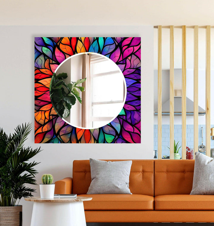 Colored Leaf Details Stained Wall Mirror Large Mirror Small Mirror