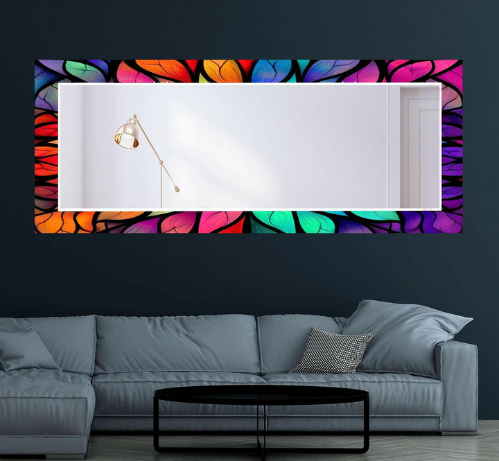 Colored Leaf Details Stained Wall Mirror Large Mirror Decorative Wall Mirror