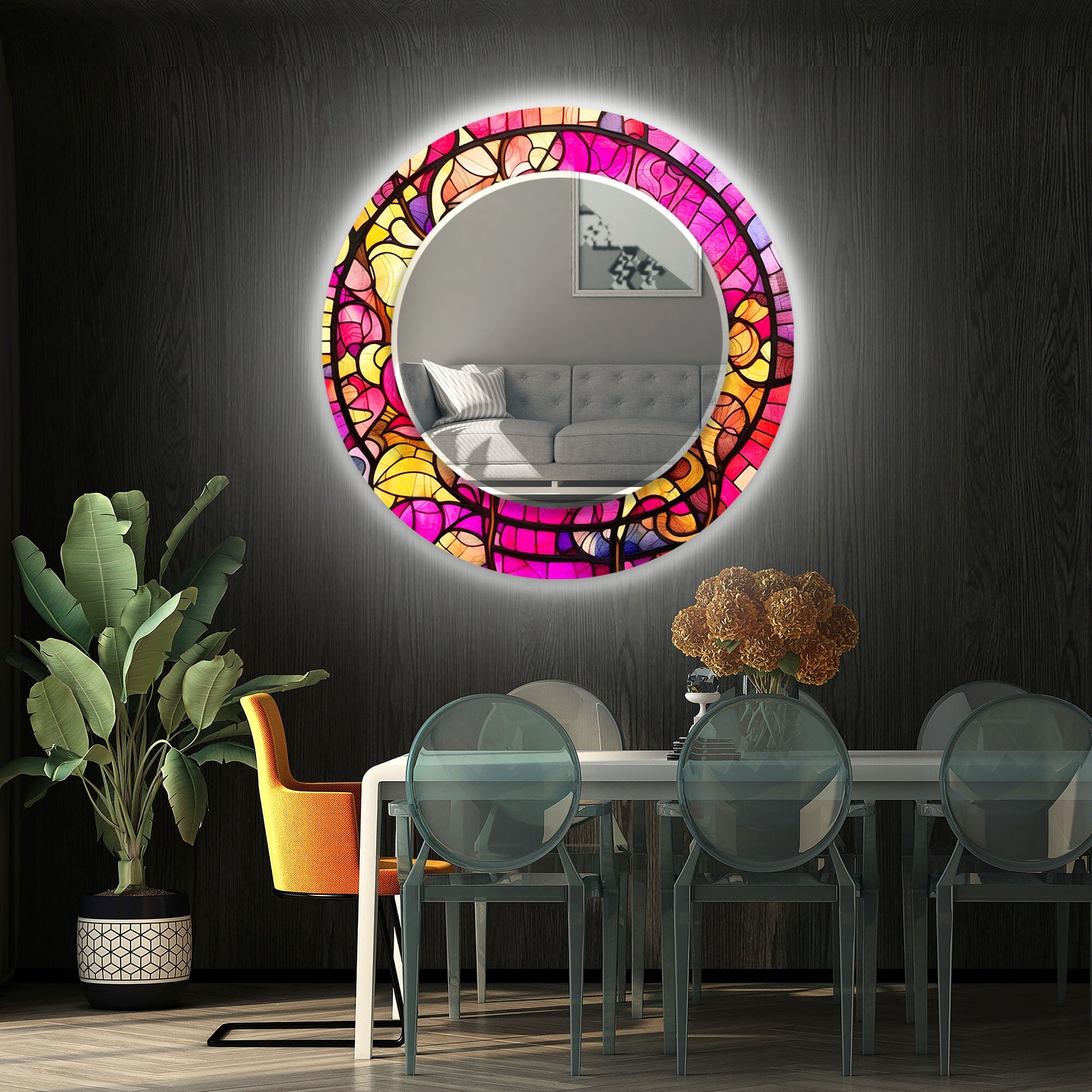 Stained Tempered Glass Wall Mirror