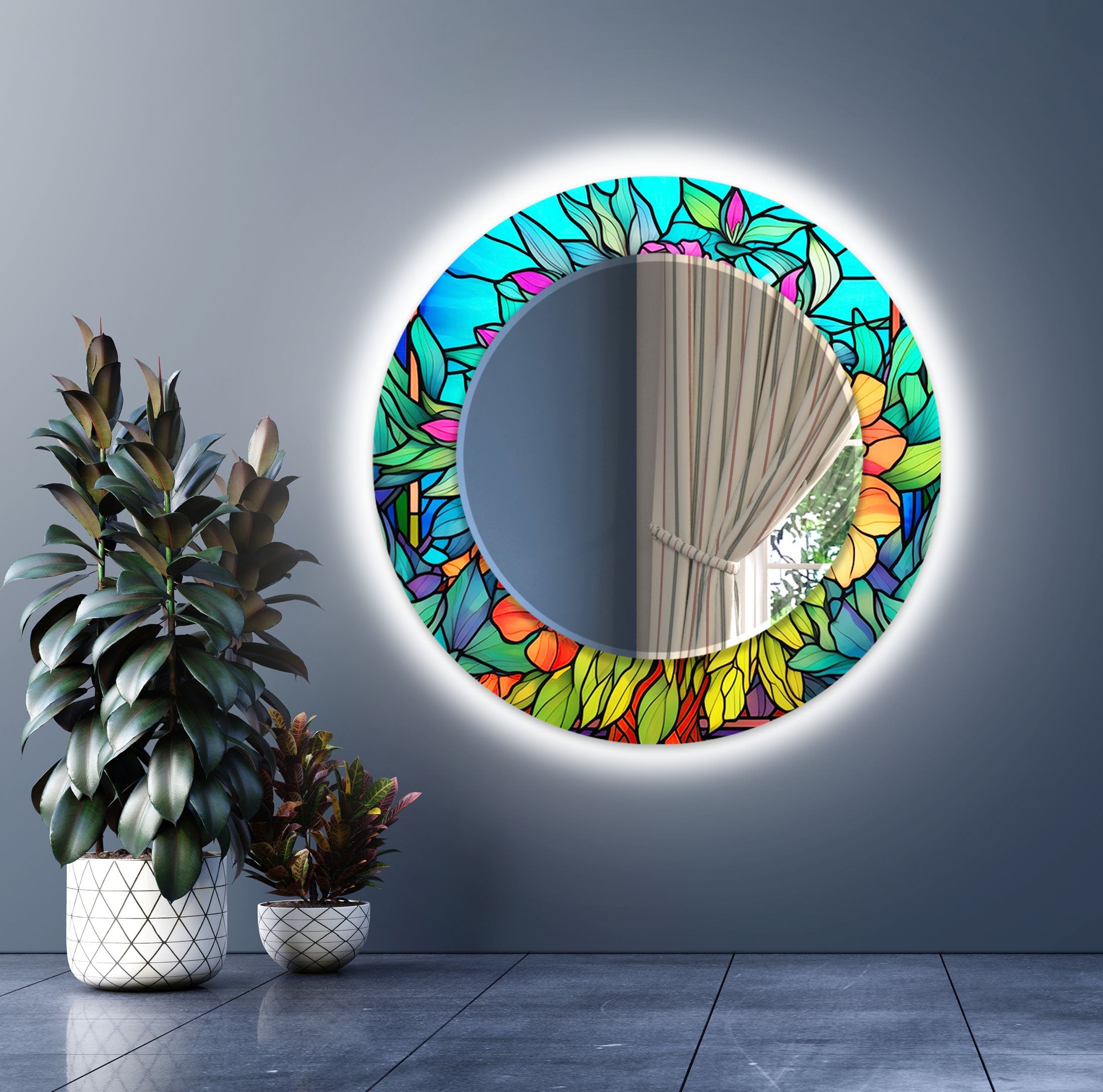 Stained Tempered Glass Wall Mirror