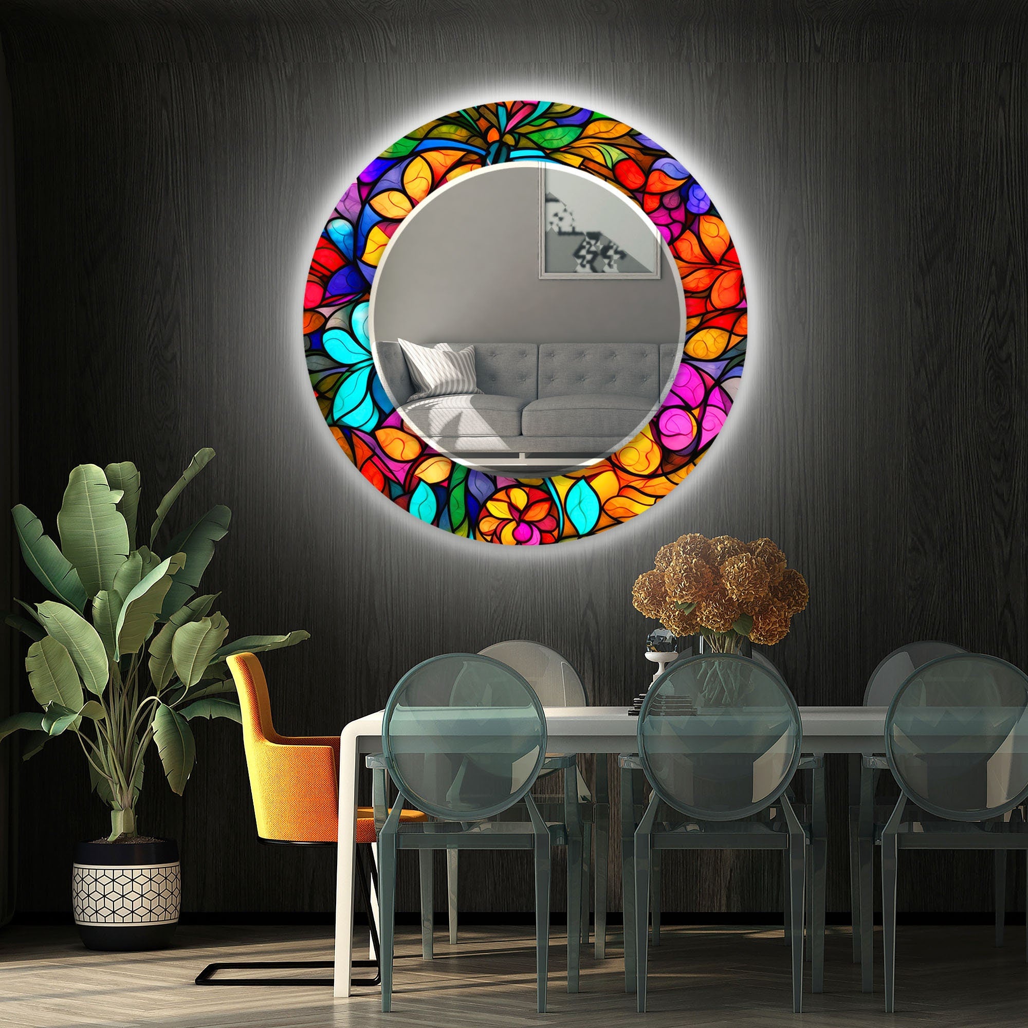 Stained Tempered Glass Wall Mirror