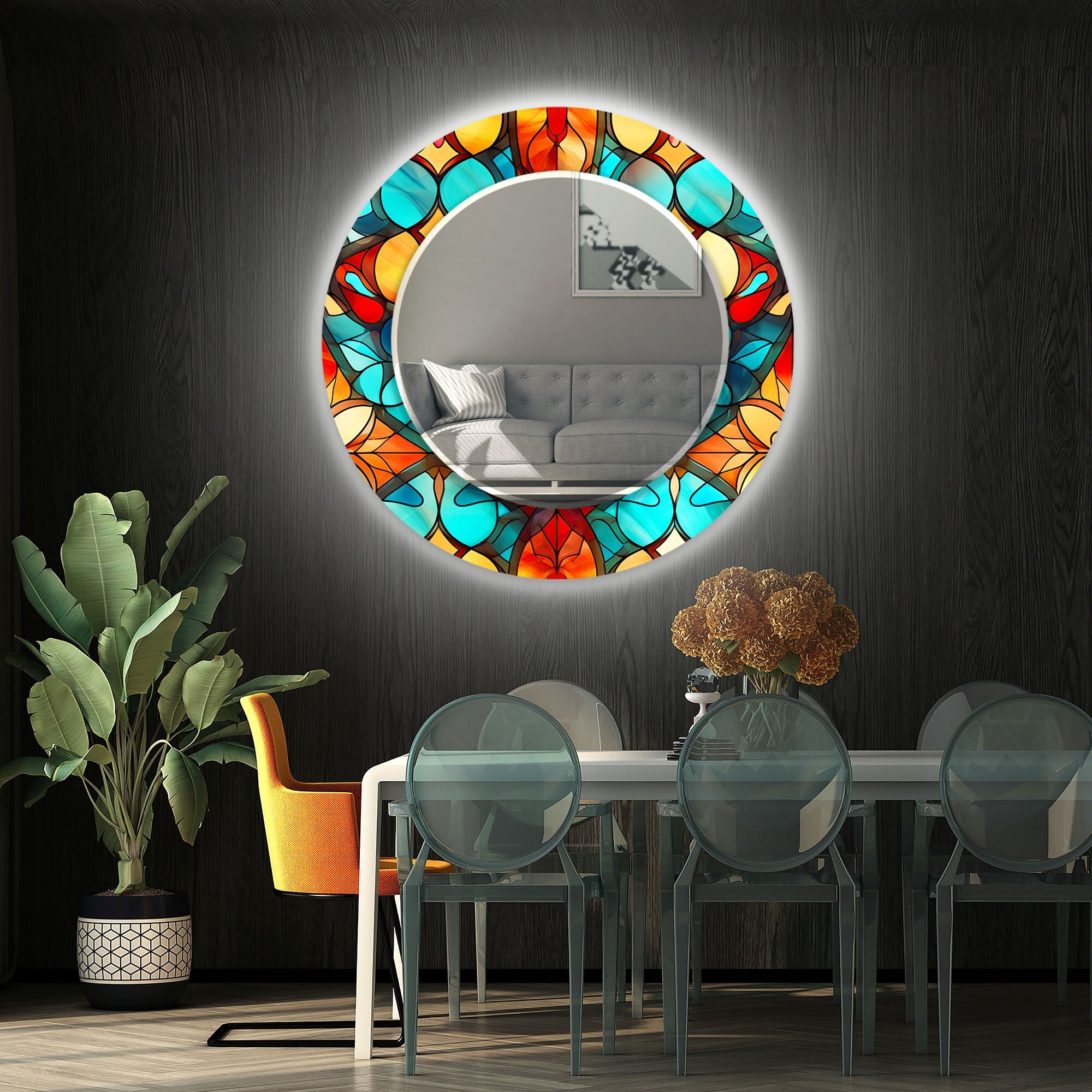 Stained Tempered Glass Wall Mirror