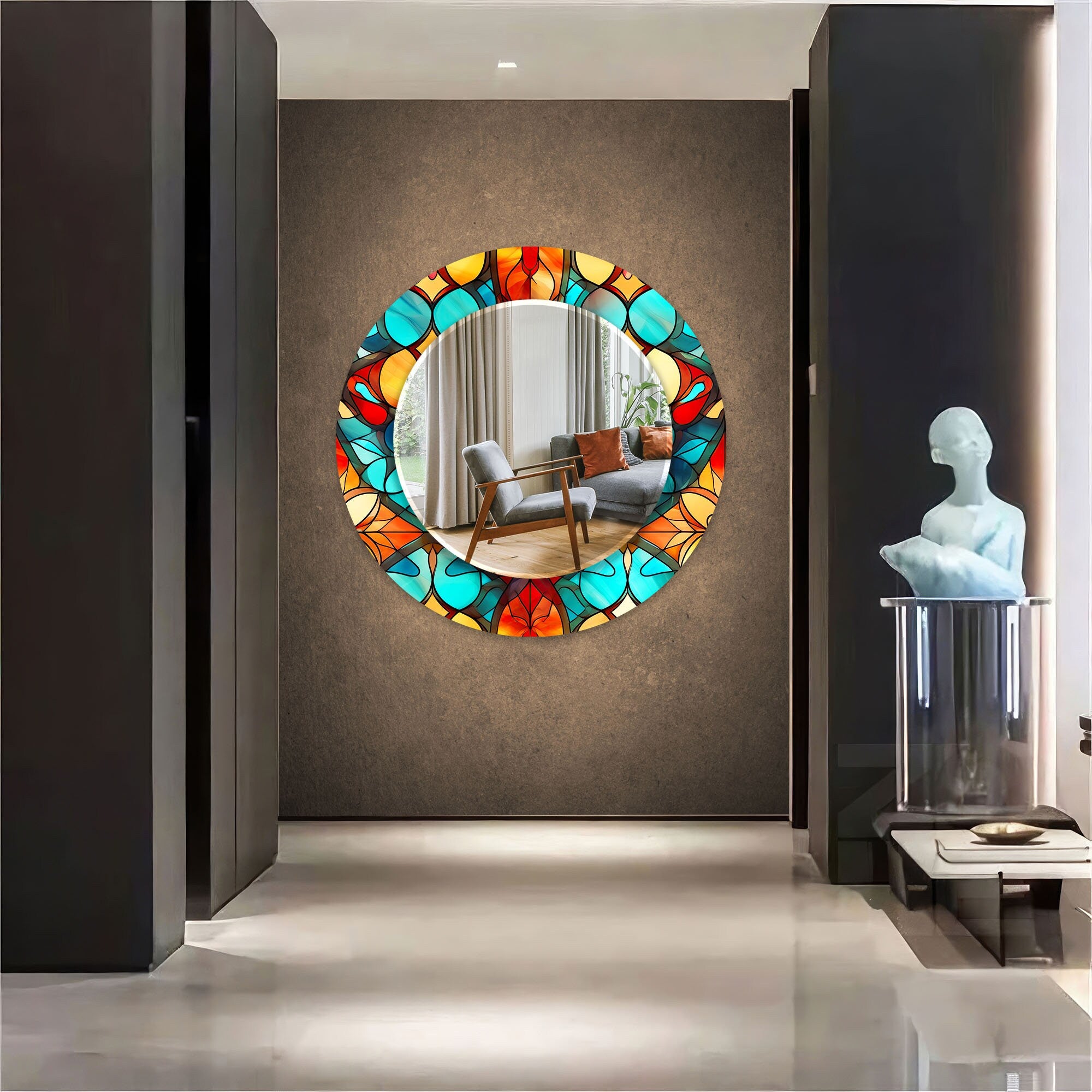Stained Tempered Glass Wall Mirror