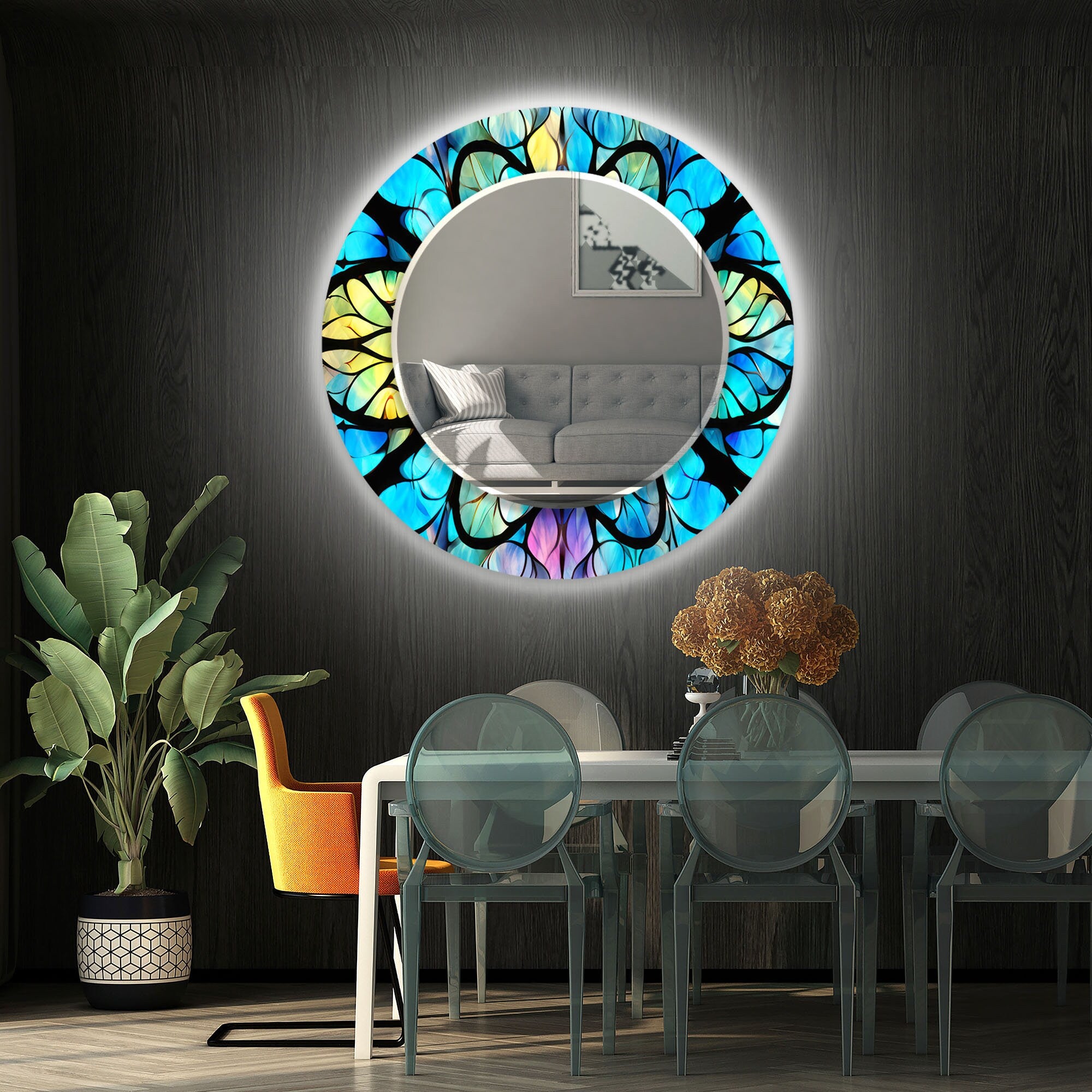 Stained Tempered Glass Wall Mirror