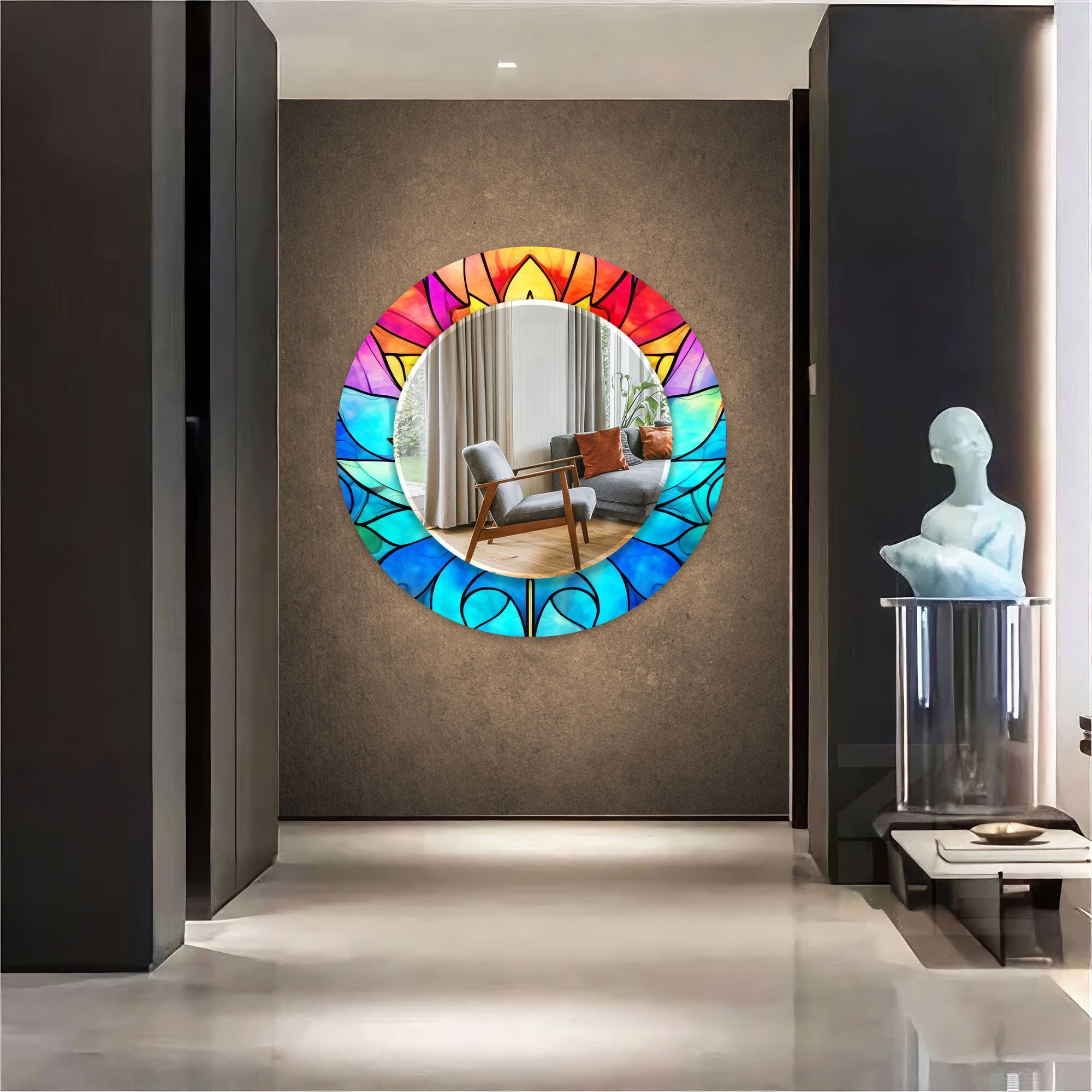 Stained Tempered Glass Wall Mirror