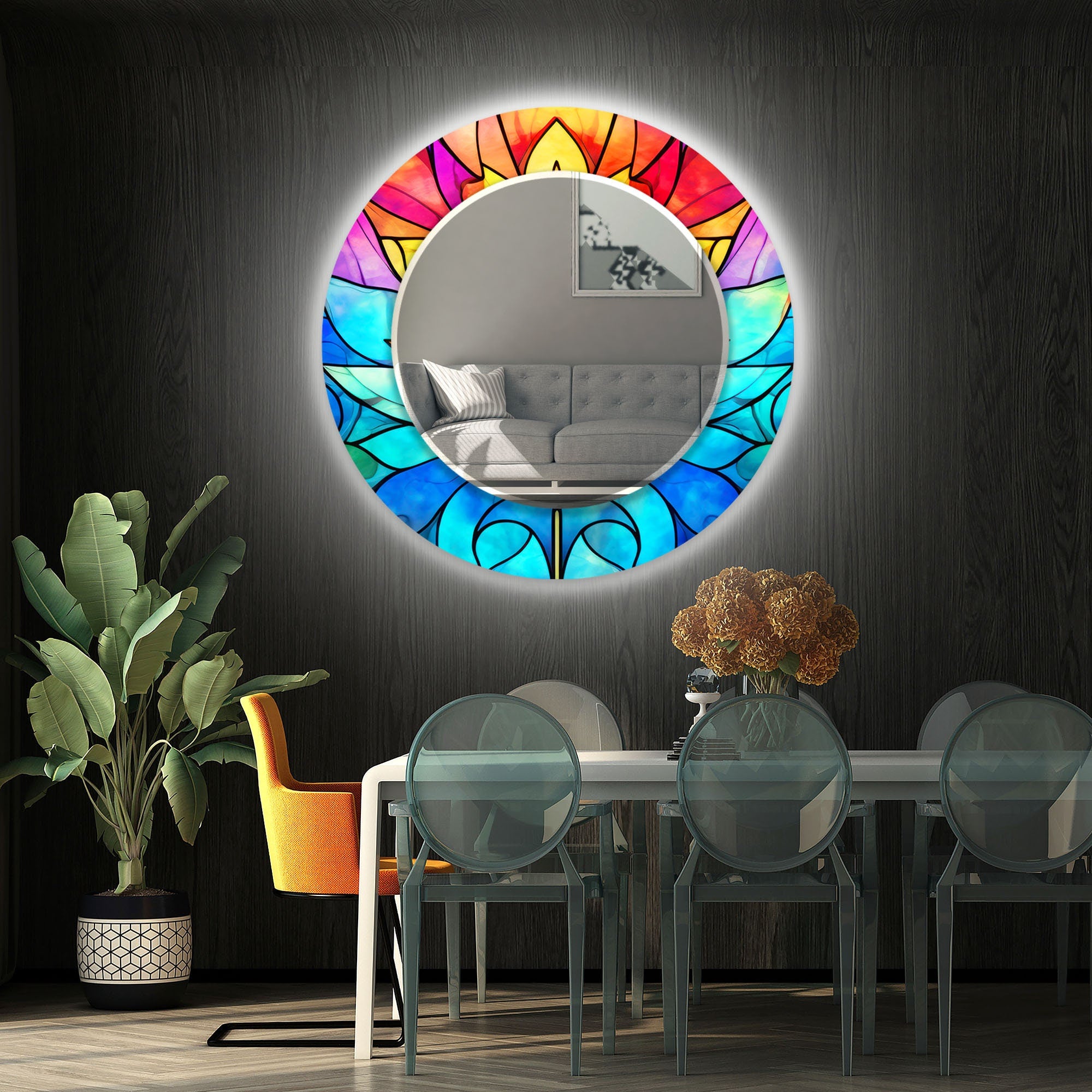 Stained Tempered Glass Wall Mirror