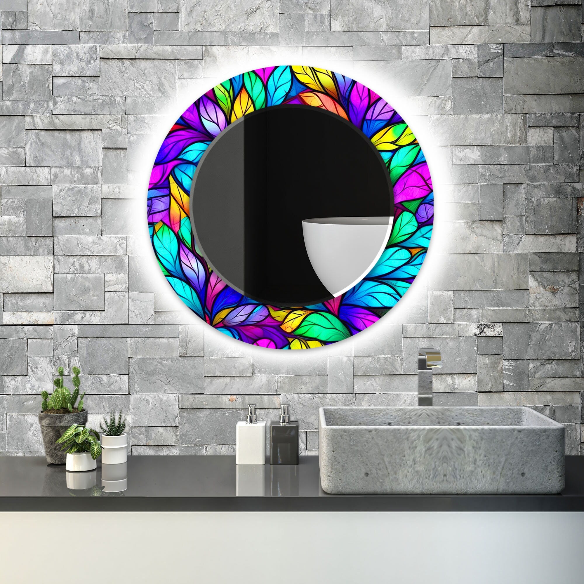 Stained Tempered Glass Wall Mirror
