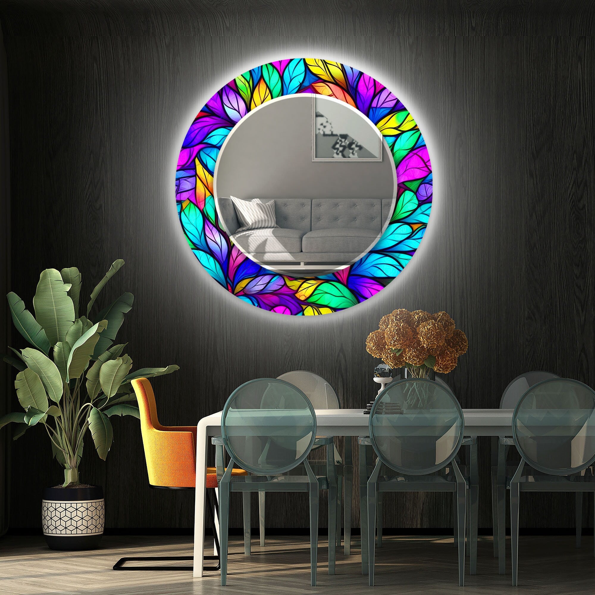 Stained Tempered Glass Wall Mirror