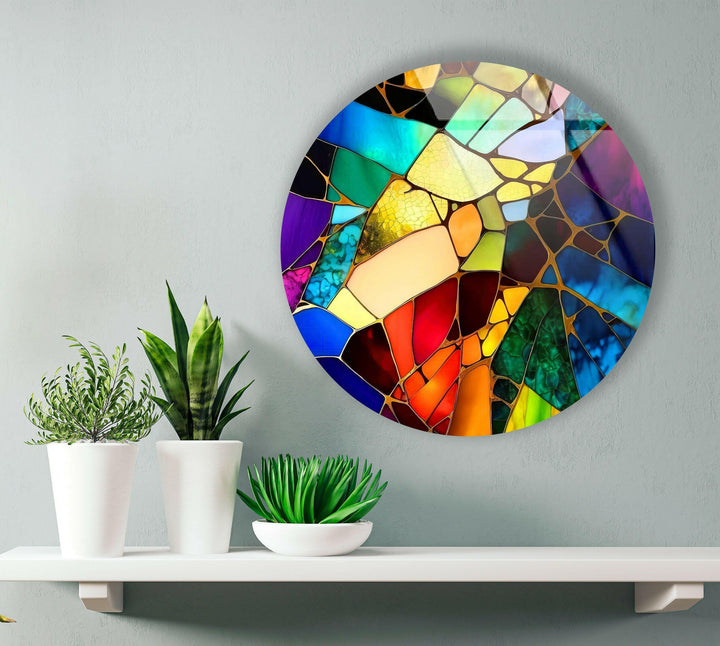 Vivid Stained Round Glass Wall Art glass pictures for Wall, glass prints wall art