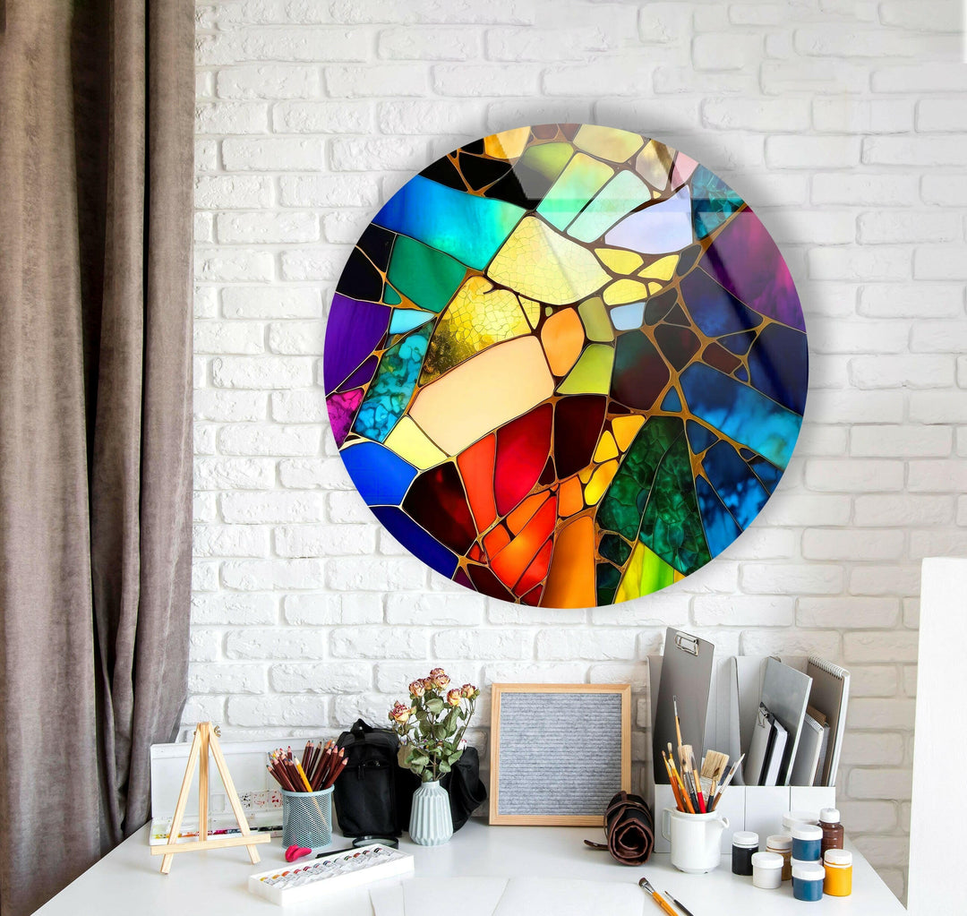 Vivid Stained Round Glass Wall Art custom glass pictures, glass art prints