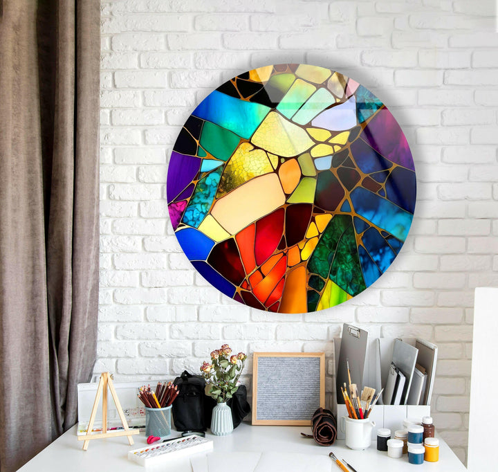Vivid Stained Round Glass Wall Art custom glass pictures, glass art prints