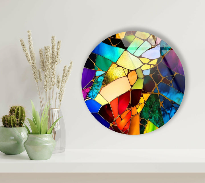 Vivid Stained Round Glass Wall Art photo print on glass, prints on glass wall art