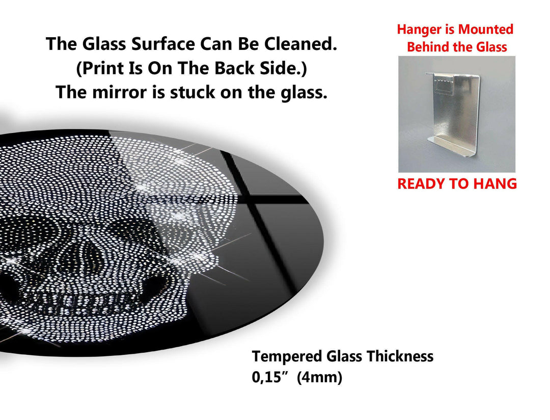 Gebeiztes, rundes, glänzendes Totenkopf-Wandbild aus Glas