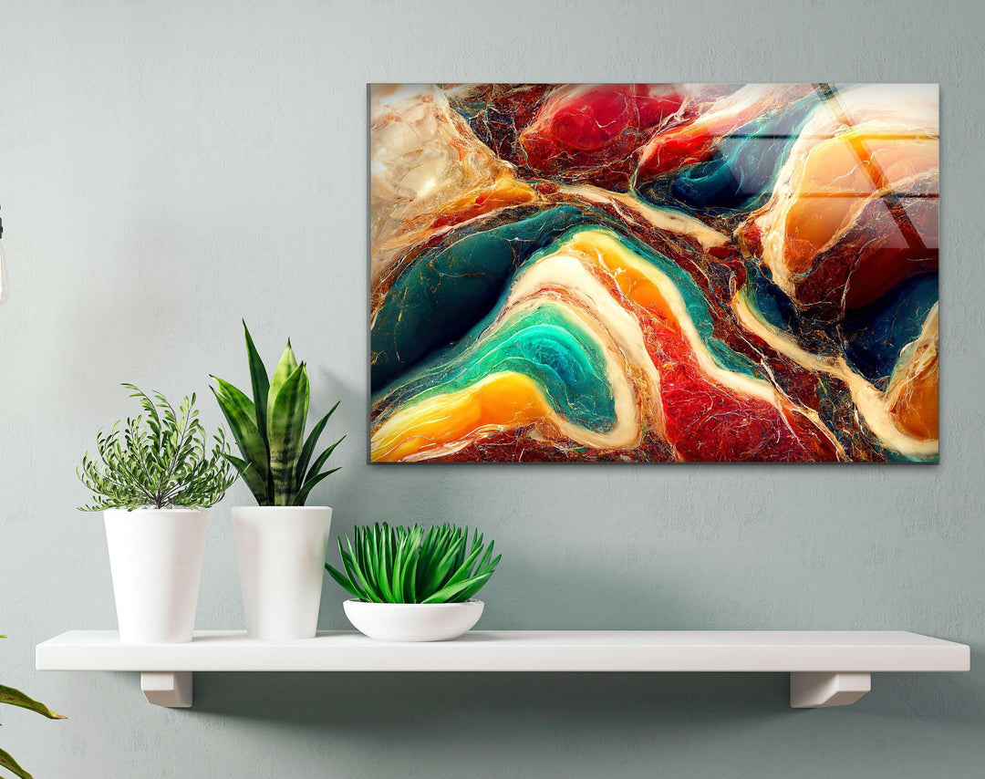 Bunte abstrakte Onyx-Marmor-Glas-Wandkunst