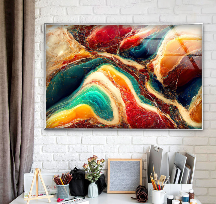 Bunte abstrakte Onyx-Marmor-Glas-Wandkunst