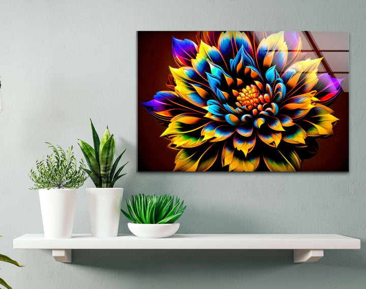 Multicolored Dahlia Flower Glass Wall Art, art glass wall art, glass wall art pictures