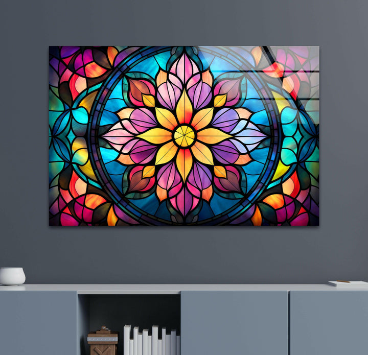 Stained Colored Flowers Glass Wall Art glass image printing, glass prints from photos