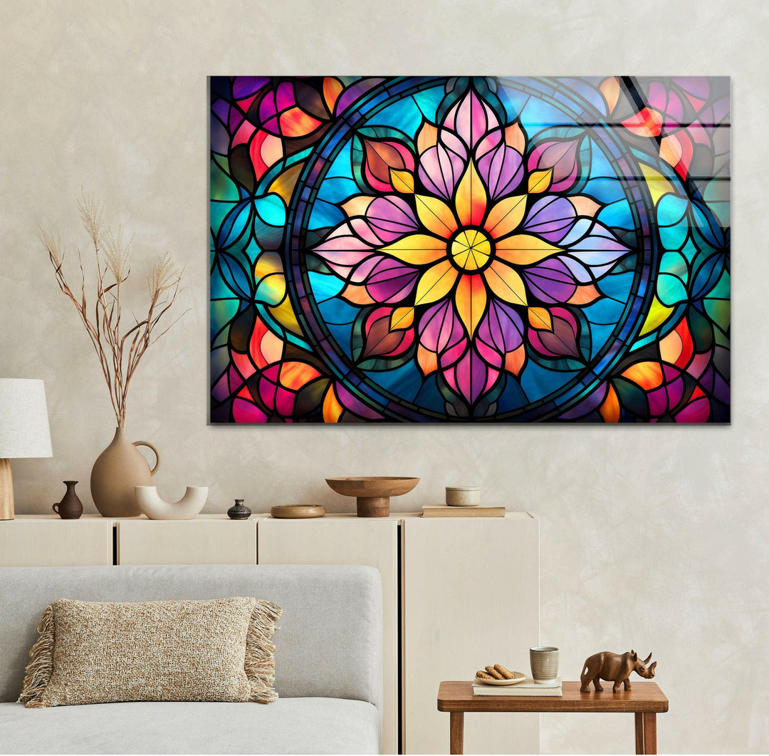 Stained Colored Flowers Glass Wall Art glass pictures for Wall, glass prints wall art