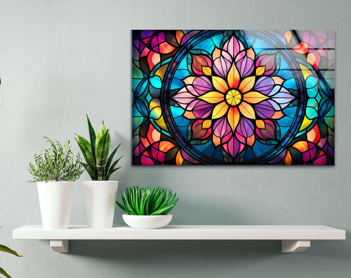 Stained Colored Flowers Glass Wall Art custom glass pictures, glass art prints