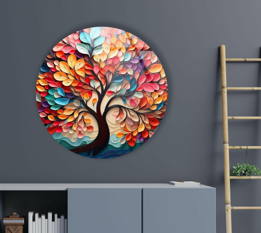 Life of Tree Round Pink Glass Wall Art print on glass, glass printed photos
