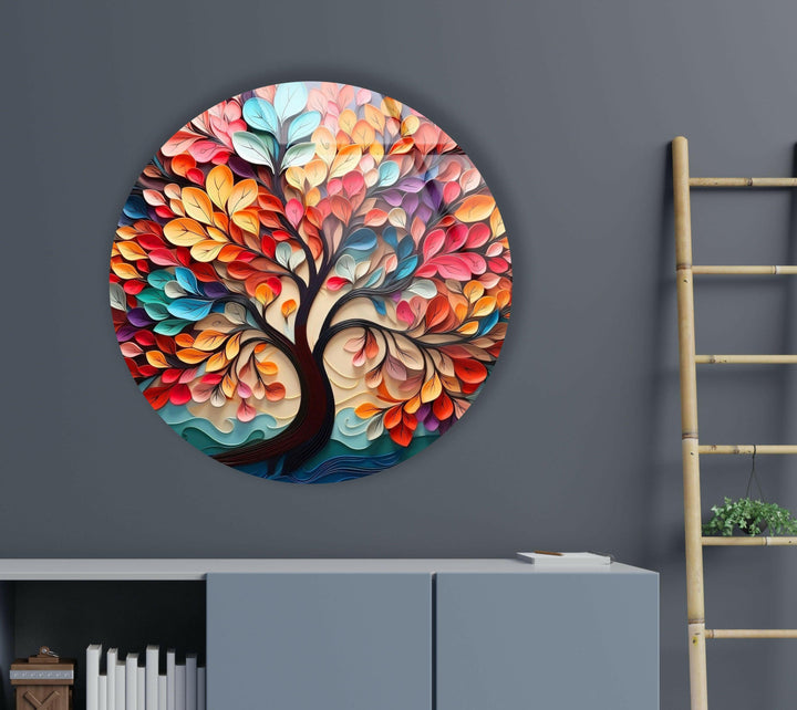 Life of Tree Round Pink Glass Wall Art print on glass, glass printed photos
